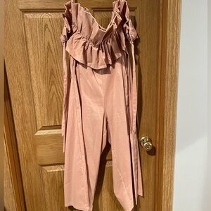 Aura Blush Pink Wide-Leg Jumpsuit with Belted Waist